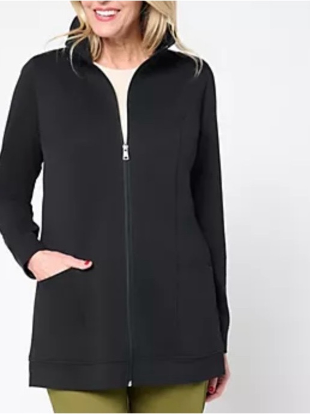 Denim & Co Easy Wear French Terry Zip Tunic Jacket Black Various